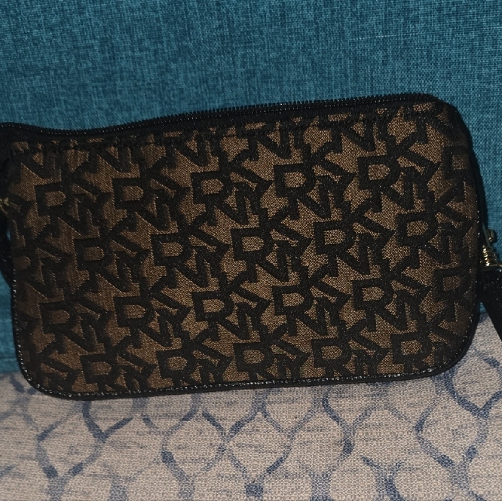 DKNY Monogram Black and Brown Wristlet